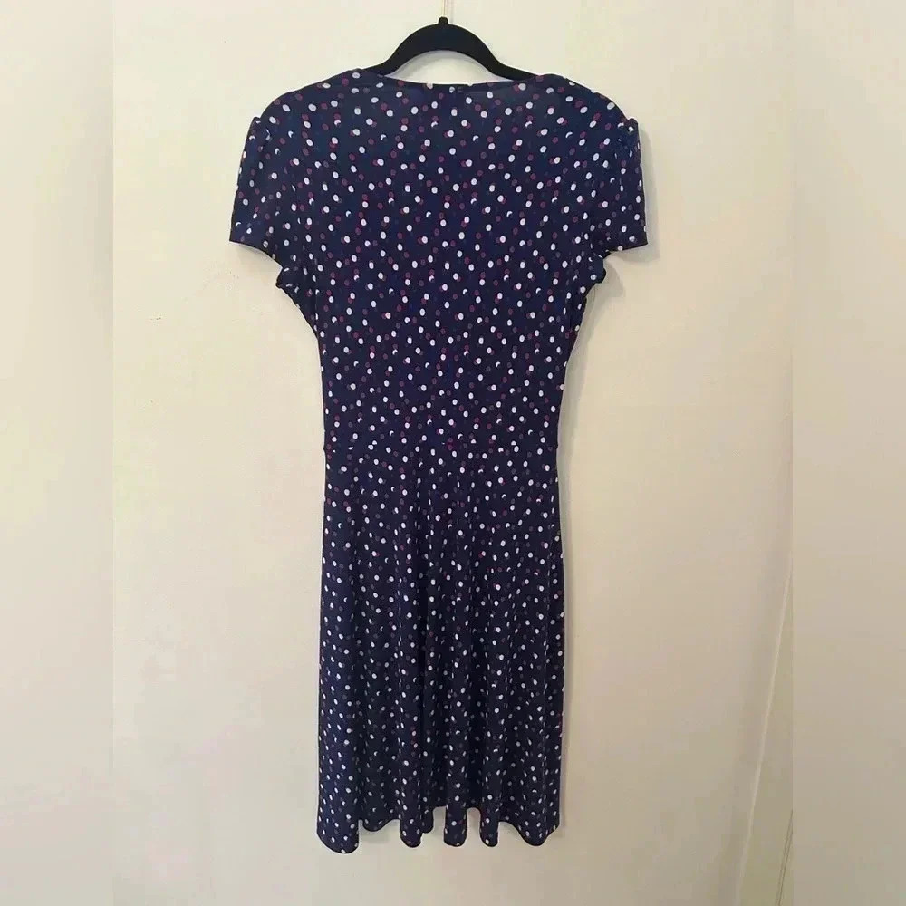 Leota Polka Dot A-Line Career Work V-Neck Tie Waist Dress Size Medium - Picture 4 of 5